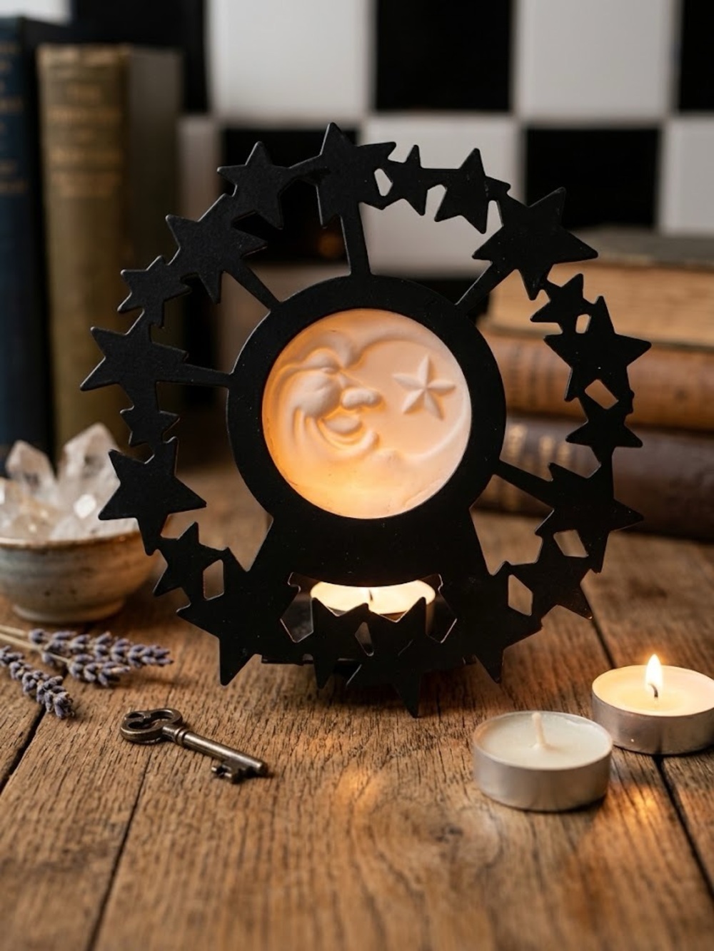 Vtg 90s Celestial Sun Moon Stars Metal Lithophane Tealight Candle Holder Sconce